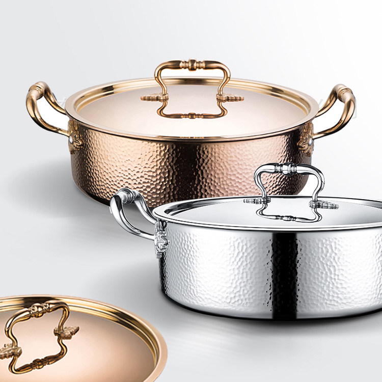 304 three-layer steel willpower hammer print hot pot clear soup mandarin skillet skillet special fire pot shop dining room