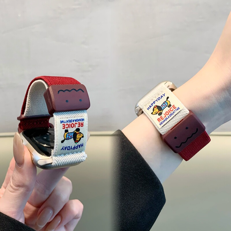 Suitable for Apple Watch Iwatch11 Strap, New Nylon Dachshund Graffiti Magnetic Applewatch10 for Women