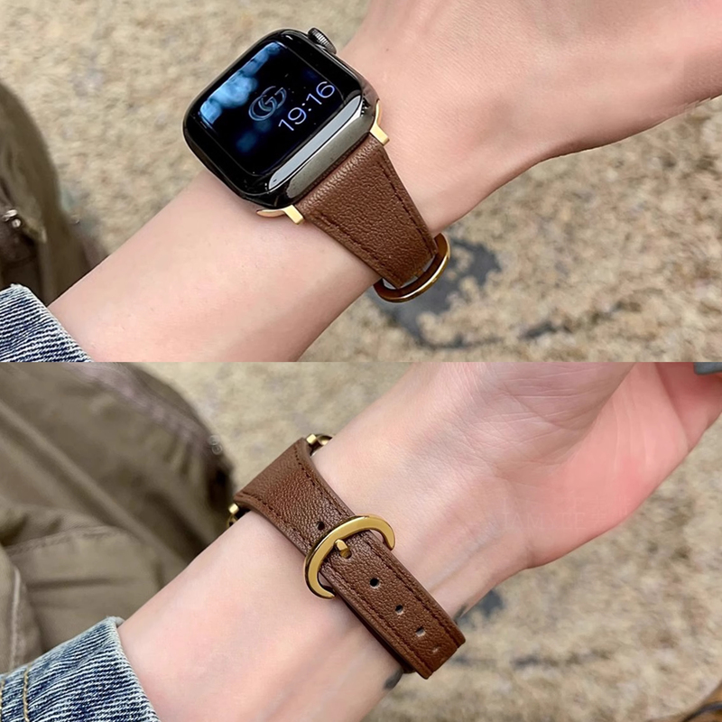 Suitable for Apple Watch Iwatch11 Watch Strap, New Style Genuine Leather Lambskin Applewatch10 High-End Women's Model