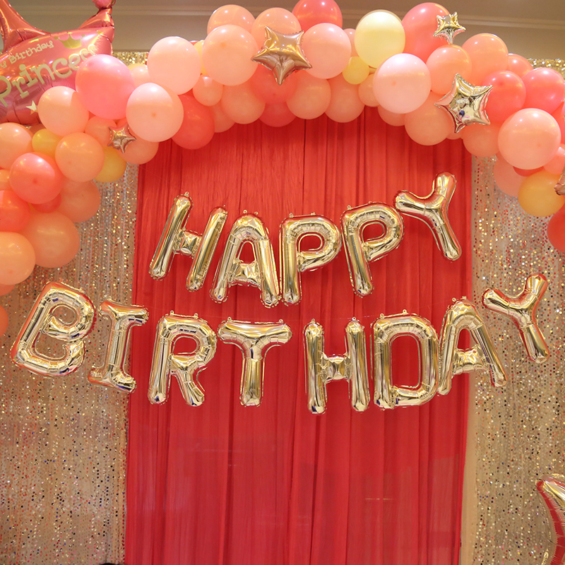 Small 16 inch gold and silver happy birthday 100days aluminum foil letter balloon package 7979365