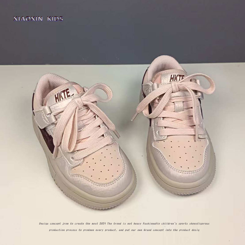 2026 Autumn and Winter Genuine Leather Girls' Shoes Pink Children's Sports Shoes Lightweight Versatile Boys' Shoes Sneakers Running Shoes Trendy