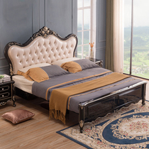 European-style bed Double bed master bedroom 2 meters American light luxury black bed Modern minimalist 1 8 meters solid wood bed Factory direct sales