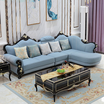 European-style sofa combination Small apartment living room luxury solid wood furniture ebony simple European leather corner sofa