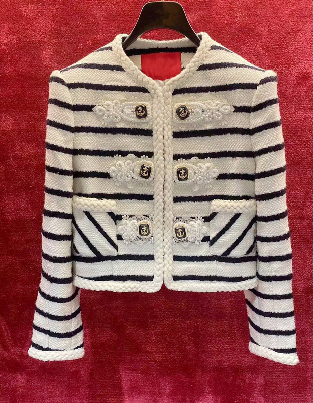 Lafim Short Coat New 2025 Same Style Navy Style Black and White Striped Top Elegant Long-Sleeved Autumn and Winter Women's Clothing Lafim Short Coat New 2025 Same Style Navy Style Black and White Striped Top Elegant Long-Sleeved Autumn and Winter Women's Clothing