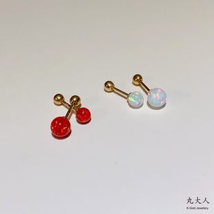 マル様 韓国製 10K ゴールド スタッドピアス カラフル人工球状オパールピアス