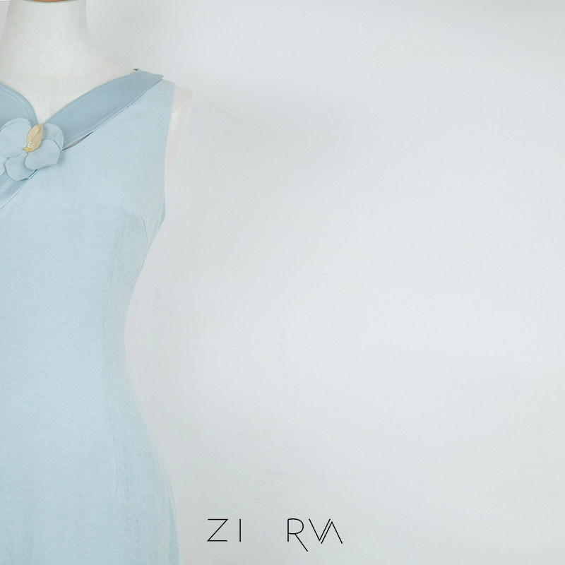 在庫あり：Zirunデザイナーブランド25SS「Clivia」アイスミストブルー手作り花柄ドレス