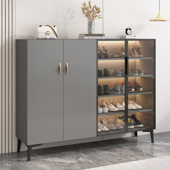 Glass Door Shoe Cabinet for Home Entrance, Wall-Mounted, Large Capacity, Integrated Storage for Entryway, Light Luxury Modern Shoe Rack