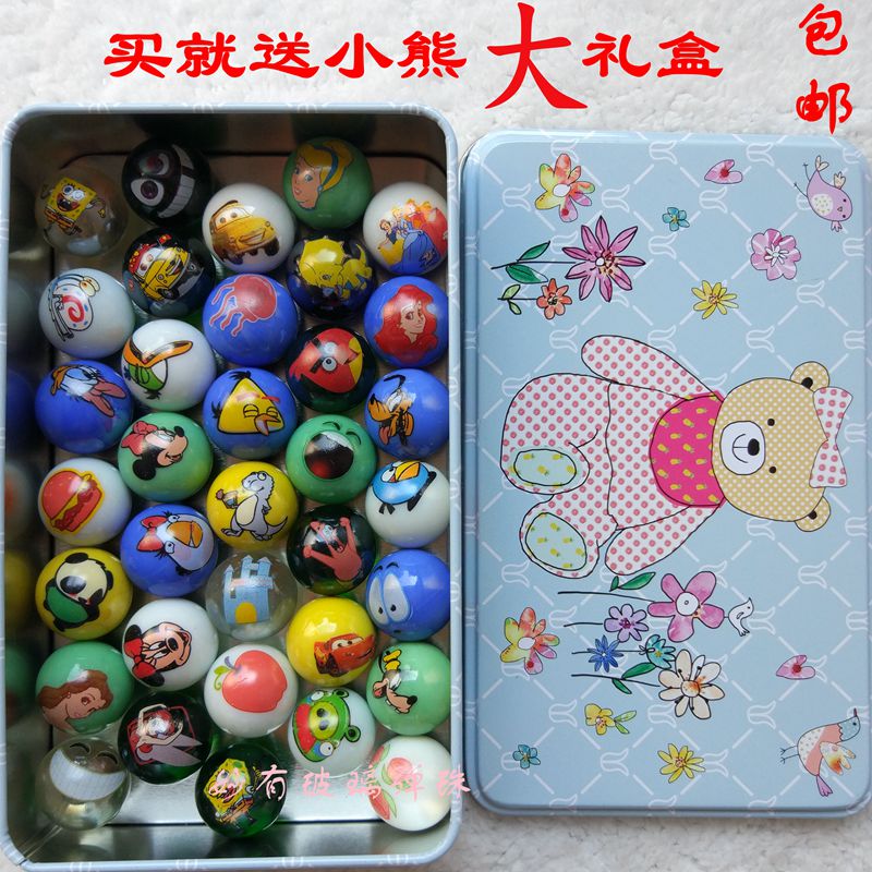 Cartoon marbles wonderful ball handmade glass beads 25mm large size marbles gift box glass ball box
