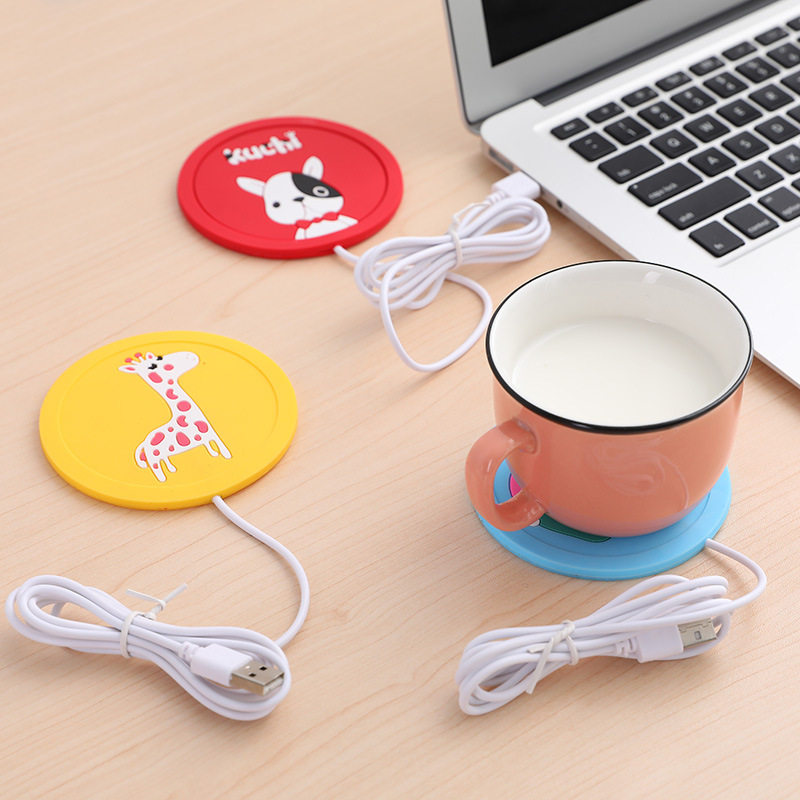 German black technology cartoon USB heating cup pad office pvc soft silicone 48 hours thermostat cup mat cup mat