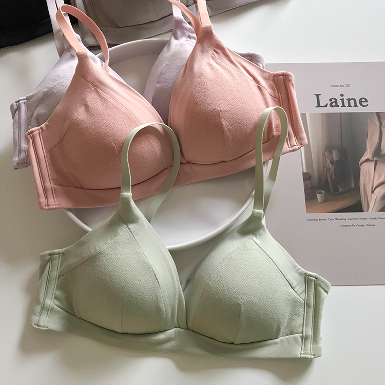 WRJ BOUTIQUE cotton mulberry silk French triangle cup underwear large chest small chest gathered without underwire bra