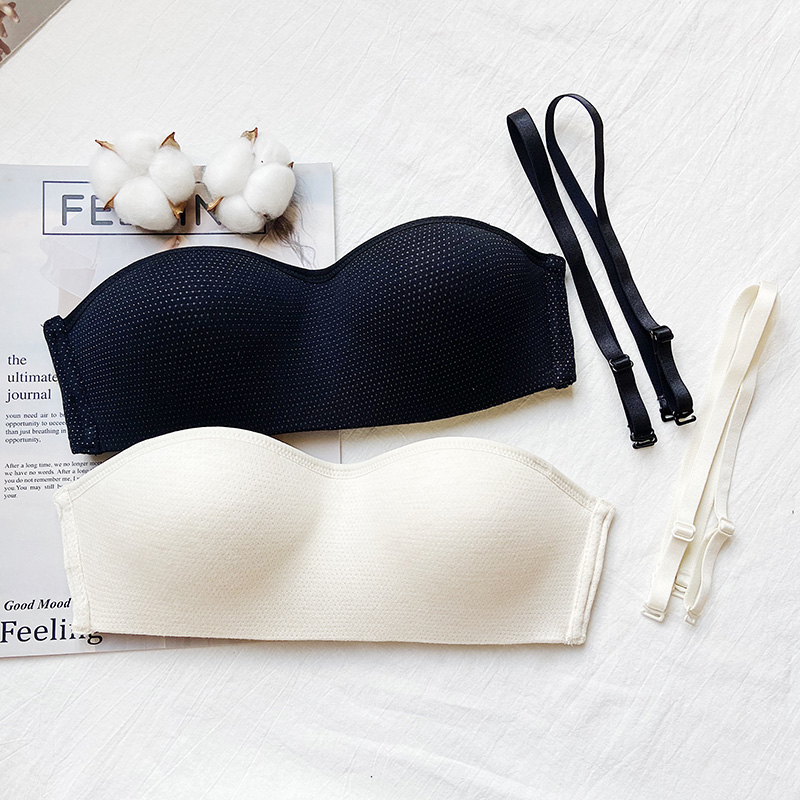 WRJBOUTIQUE MULBERRY silk strapless underwear thin section non-slip no rims No trace invisible bandeau BUSTY SMALL