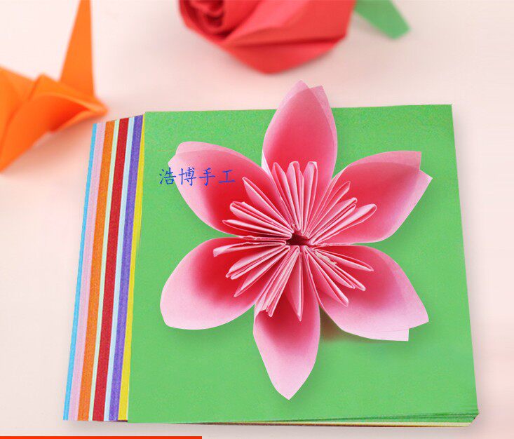 Haobo color handmade paper thousand paper crane origami cherry blossom love four-leaf clover folded paper children's material colored paper hot sale
