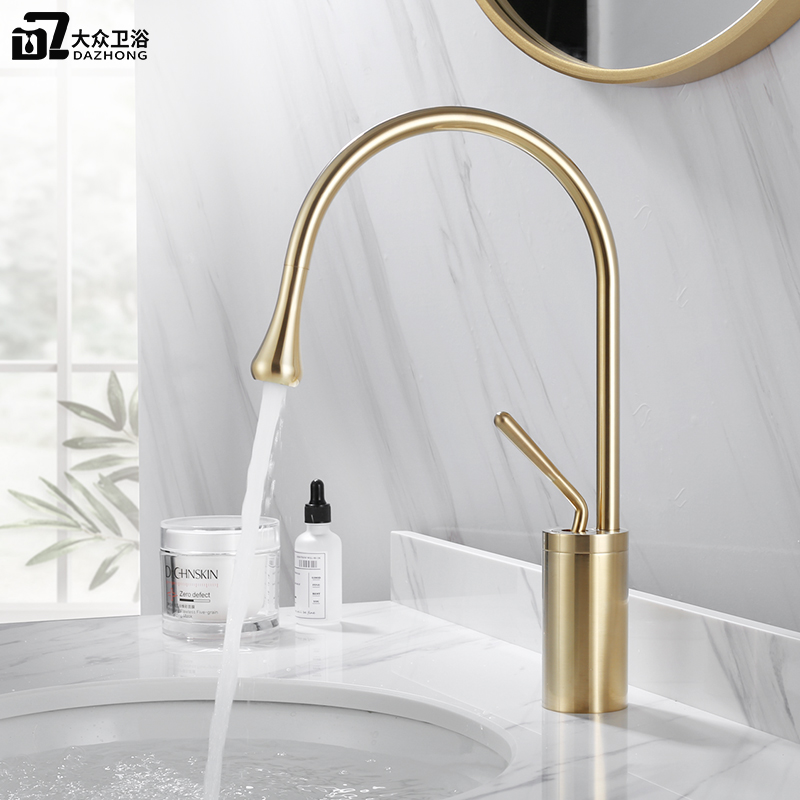 Drawing gold tap hot and cold washbasin Home All-copper cage head Makeup Room Nordic Style Bathroom creativity Tap