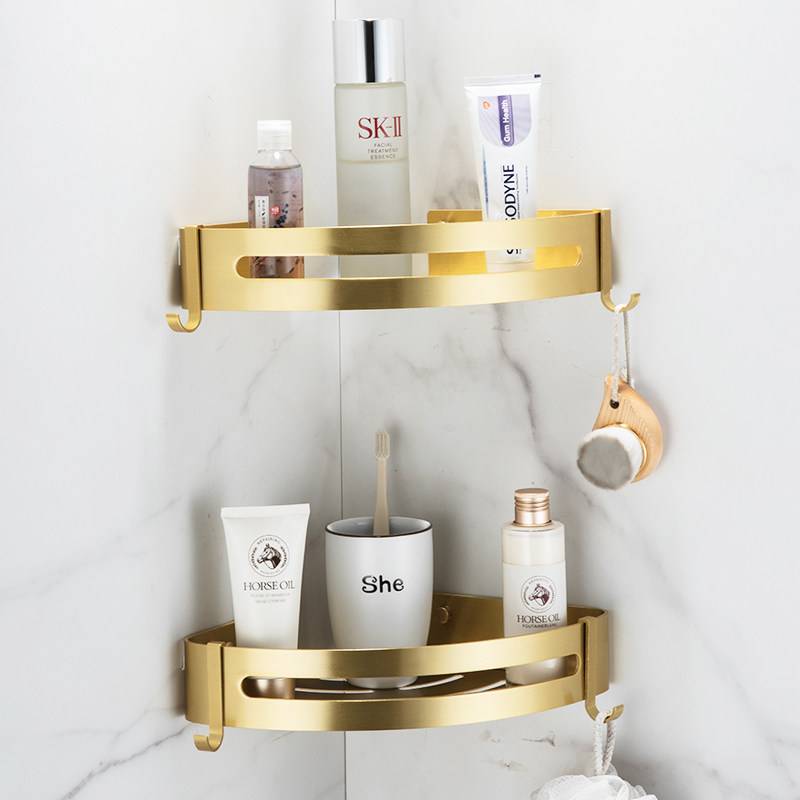 Shower room shelve triangular bathroom wall-mounted dressing room wire drawing gold triangular basket containing layer frame-free pendant