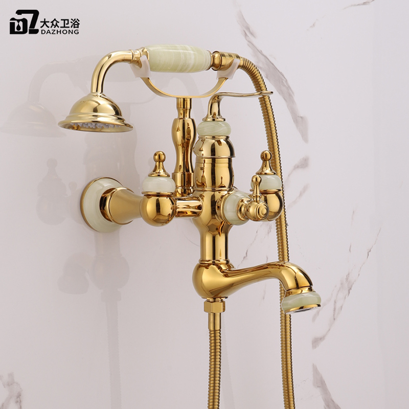 Eurostyle golden bathtub hot and cold tap simple triple shower shower head full copper home dressing room booster nozzle