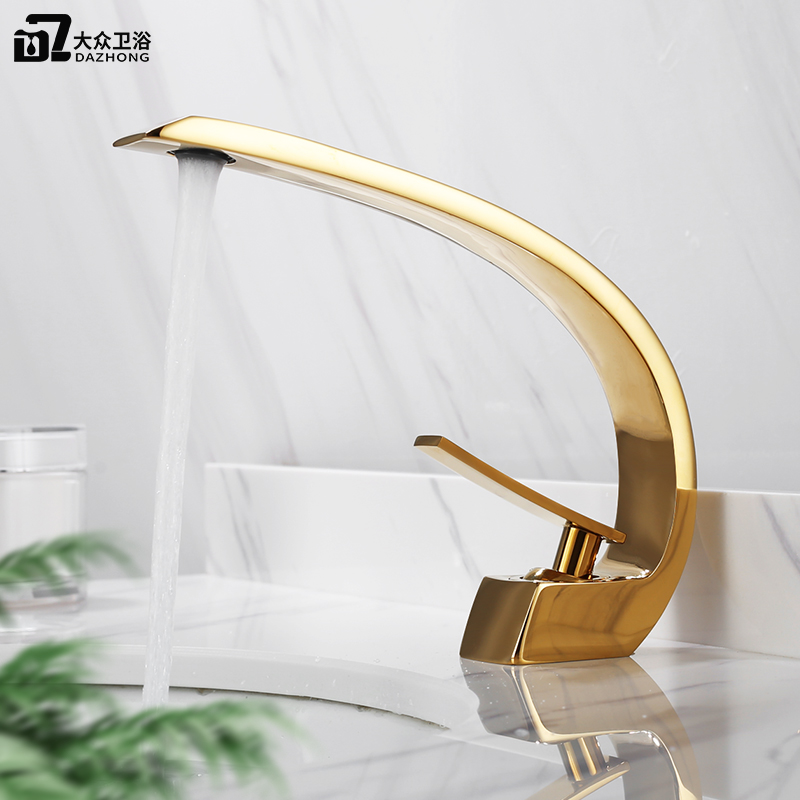 Household hot and cold water faucet washbasin powder room golden faucet washbasin washbasin single hole full copper black faucet
