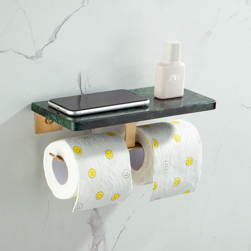 Full Copper Wire Drawing Gold Phone Paper Towel Rack Makeup Room Light Lavish Marble Hotel Rolls Toilet Paper Rack Shelf Toilet Paper Shelf