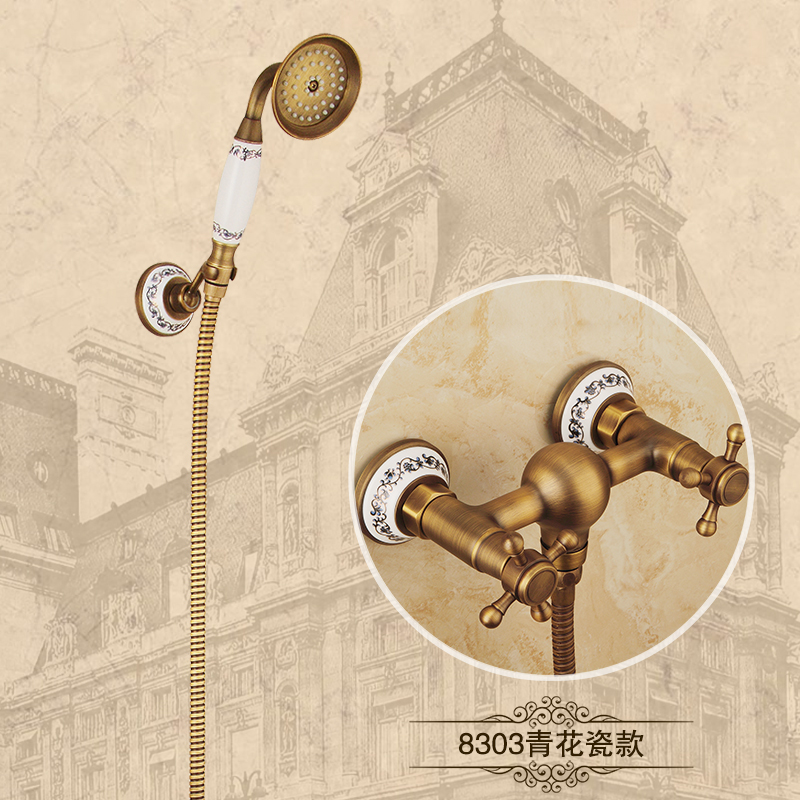 Antique Shower simple Jane fitting retro shower suit hanging wall type hot and cold shower small shower head full copper