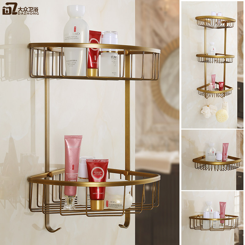 European-style antique racks Double-layer triangular mesh baskets all-copper storage baskets Dressing room storage baskets wall-mounted double-layered baskets