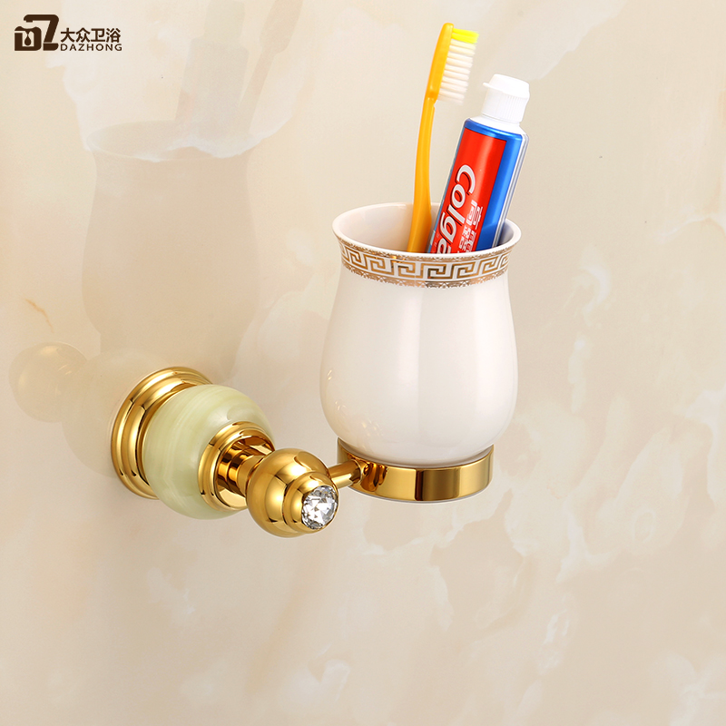 Jade toothbrush toothbrush frame mouthwash cup frame ceramic all - copper - European gold tooth glass single cup shelf