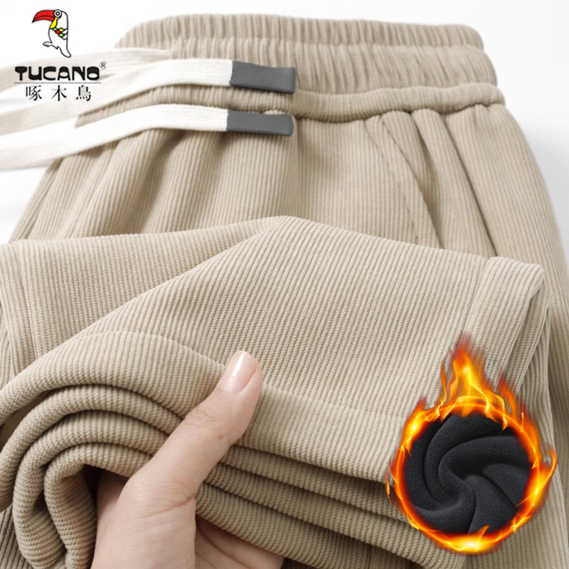 Woodpecker Khaki Wheat Ear Pattern Fleece-Lined Pants Men's Loose Straight Wide-Leg Sweatpants Women's Thickened Casual Pants Autumn and Winter Woodpecker Khaki Wheat Ear Pattern Fleece-Lined Pants Men's Loose Straight Wide-Leg Sweatpants Women's Thickened Casual Pants Autumn and Winter