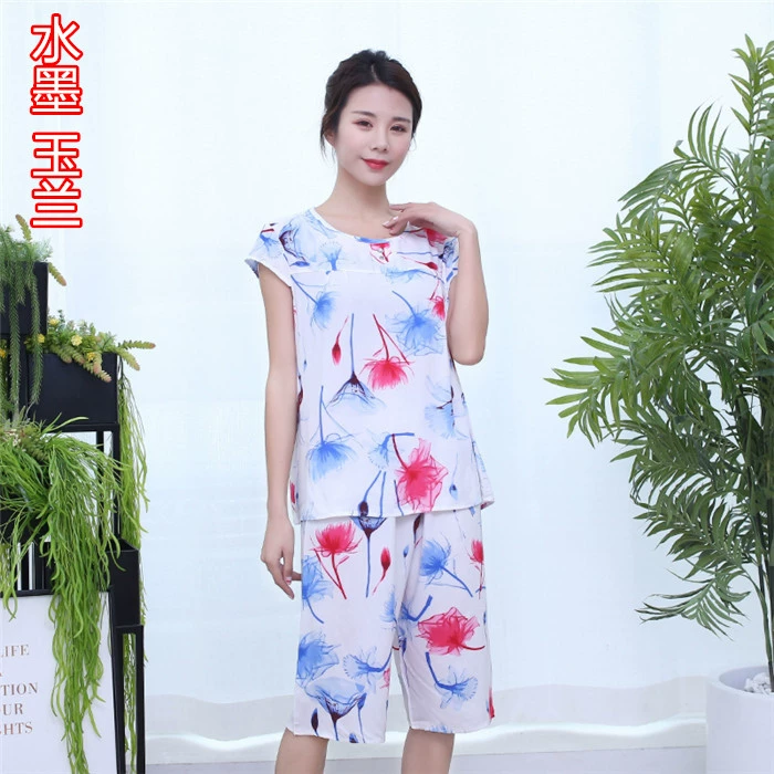 Phụ nữ trung niên mùa hè cotton nhân tạo dày cotton mùa hè Quần áo phụ nữ mẹ chồng bà mẹ bộ đồ ngủ - Quần áo của mẹ áo khoác cho phụ nữ 50 tuổi