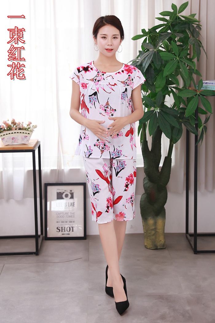 Mian lụa phù hợp với trung niên ngắn tay phân bón cộng với bông lụa mẹ đồ ngủ nữ mùa hè bông giản dị dịch vụ nhà đầm u50