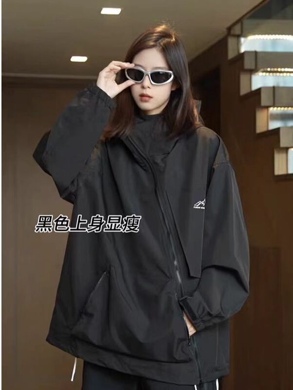 American Vintage Outdoor Diagonal Zipper Jacket for Women, Autumn and Winter Mountain-Style Windproof and Waterproof Functional Jacket for Men