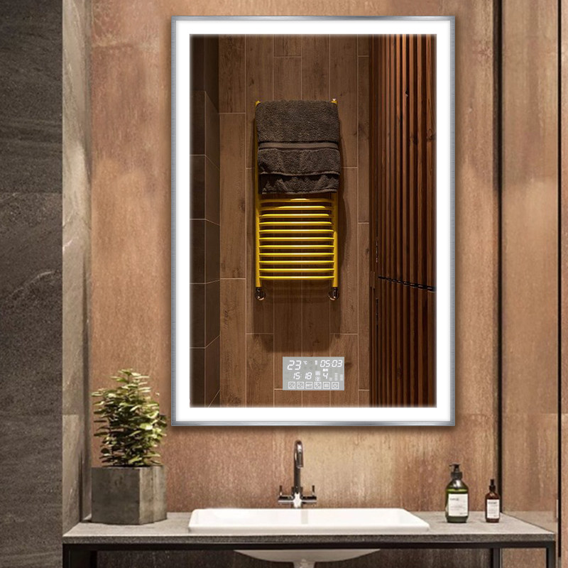 Bathroom Mirror Wall Wall Wall Simple Toilet Smart LED Mirror Defog Blast Prevention Makeup Mirror Metal Frame