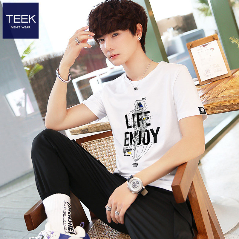 TEEK2022 new summer men's T-shirt short sleeve teenagers half sleeve trend pure cotton ice silk men's clothes