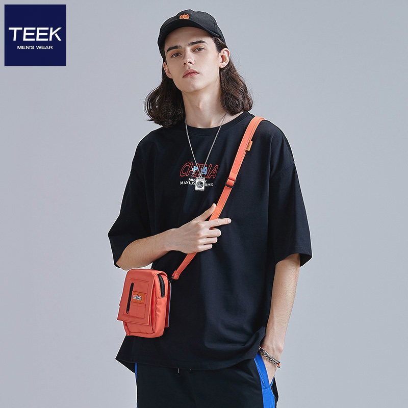 Pure cotton man short sleeve T-shirt personality text back print 50% mid-sleeve shirt