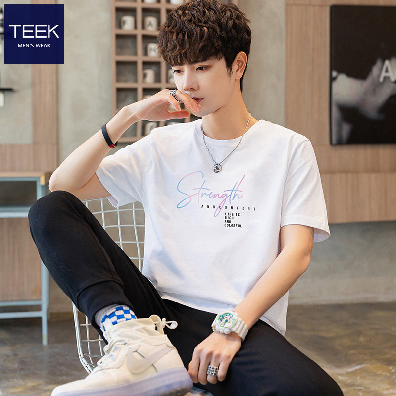 TEEK Summer Men T - shirt Short Sleeves Teen Han Edition in Trend Simple half - sleeved cotton ice skate clothes
