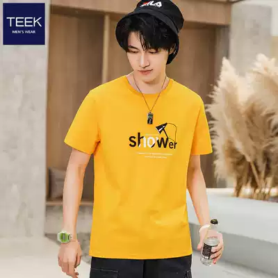 TEEK summer yellow short sleeve T-shirt male students cotton letters on clothes trend 2021 New half sleeve t-shirt