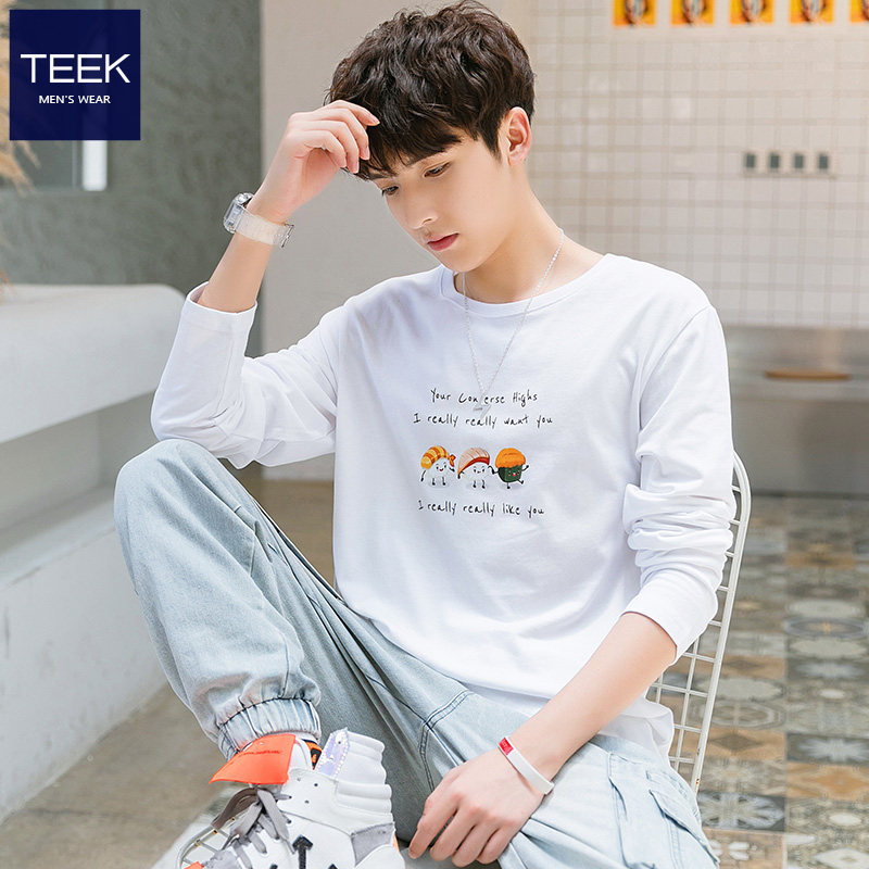 TEEK cotton t-shirt men's long sleeves trend spring fashion bottoms teen cartoon fun print autumn clothes