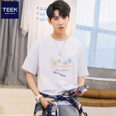 TEEK2021 summer pure cotton short-sleeved t-shirt youth ice loose men's five-and-a-half sleeve tide brand top clothes