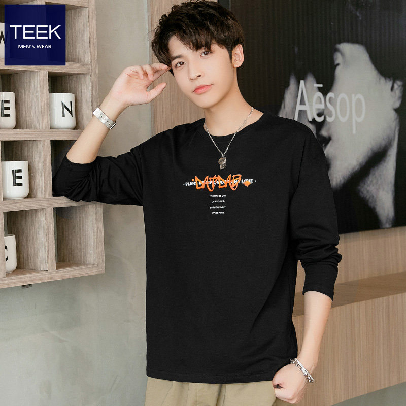 Teek long sleeves slim men's T shirt spring trend all-match pure cotton autumn clothes young Hong Kong trend men bottom shirt