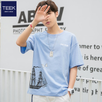 TEEK2021 new fashion brand mens short-sleeved t-shirt loose trend pure cotton five-point mid-sleeve summer half-sleeve clothes