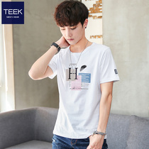 Short-sleeved mens t-shirt tide brand new half-sleeve trend youth student inner tie base shirt slim pure cotton clothes