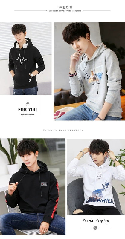 Áo len mùa thu mới cho nam áo hoodie thanh niên xuân hè thu đông 2019 cộng với áo khoác nhung có mũ - Áo khoác đôi