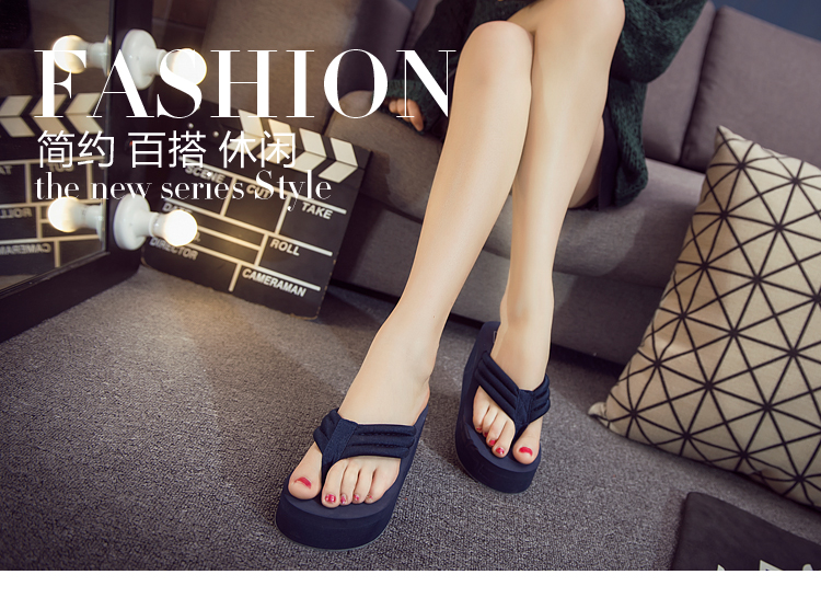 AMH đích thực mùa hè mới non-slip nêm flip-flops miếng bọt biển bánh kích thước lớn nền tảng cao gót dép và dép giày bãi biển phụ nữ