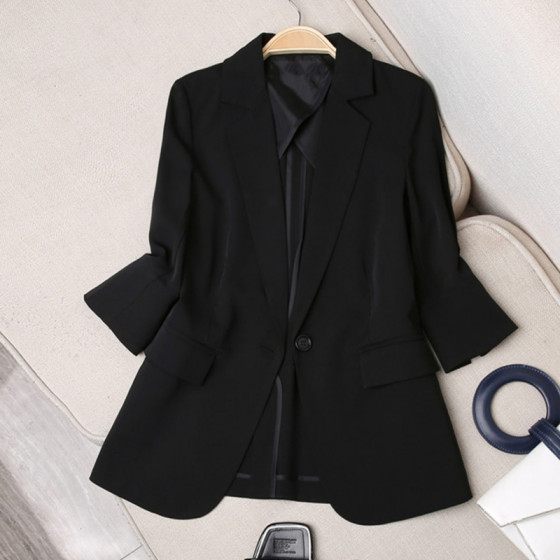 2024 Spring and Summer New Black Tencel Small Suit Women's Korean Style Slim Fit Women's Three-quarter Sleeve Small Suit Jacket