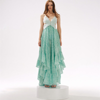 MOOD X MIURA 25 spring and summer new Mambo mint sequin splicing ruffle backless dress