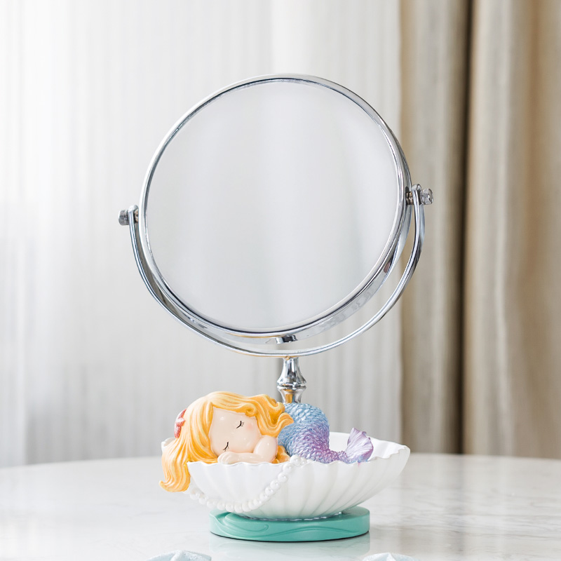 Mermaid Mirror Mirror Desktop Princess Cartoon Dressing Cute Creative HD Decoration Double-sided European Metal