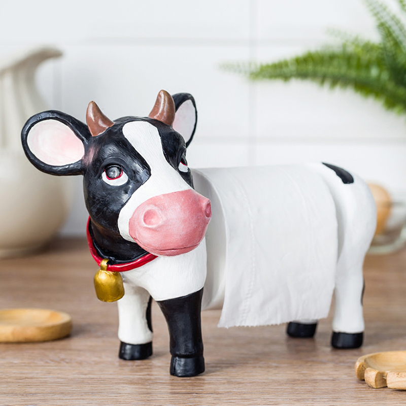 Roll paper towel rack desktop cute cow roll paper box round kitchen cartoon creative animal dining table roll paper towel tube box