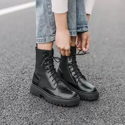 Handsome Martin boots female 2020 new all-match British style black flat-bottomed boots thick-soled single boots net red boots female