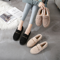 Fluffy shoes women wear outside the winter 2020 new wild thick-soled cotton shoes A pedal lazy shoes Doudou shoes women add velvet