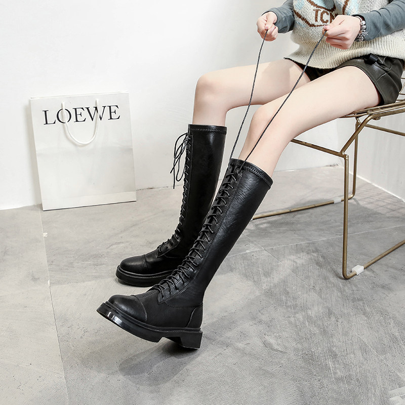 2021 new long cylinder boots woman however kneecap 100 lap lace high cylinder boots Inron wind display slim leather boot riding boots winter