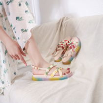 Sandals female fairy wind 2021 new item female word with thick bottom Roman shoes pineapple flat student ins tide summer