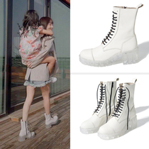 White Martin boots womens 2021 new all-match leather boots British style thick with the same boots as the star womens summer