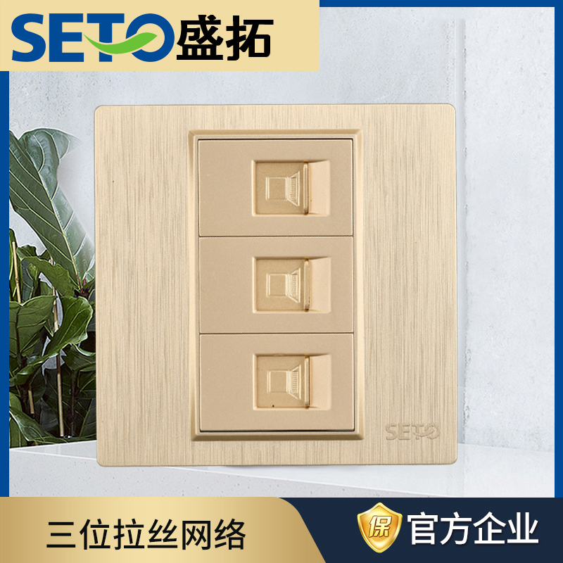 SETO Sheng Tuo Switch Socket Three Wire Drawing Gold Internet Socket Computer Socket Network Route Socket